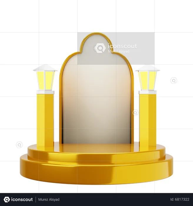 Golden White Elegant Mosque Podium  3D Illustration