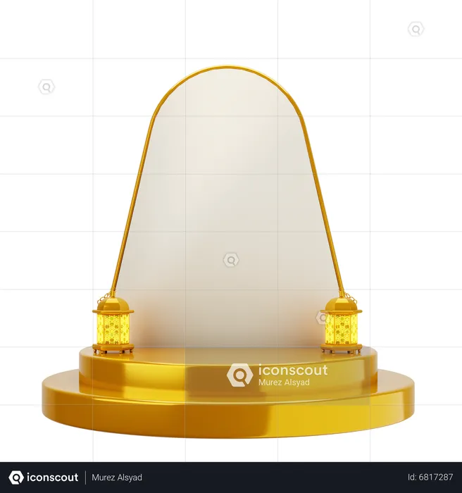 Golden White Elegant Mosque Podium  3D Illustration