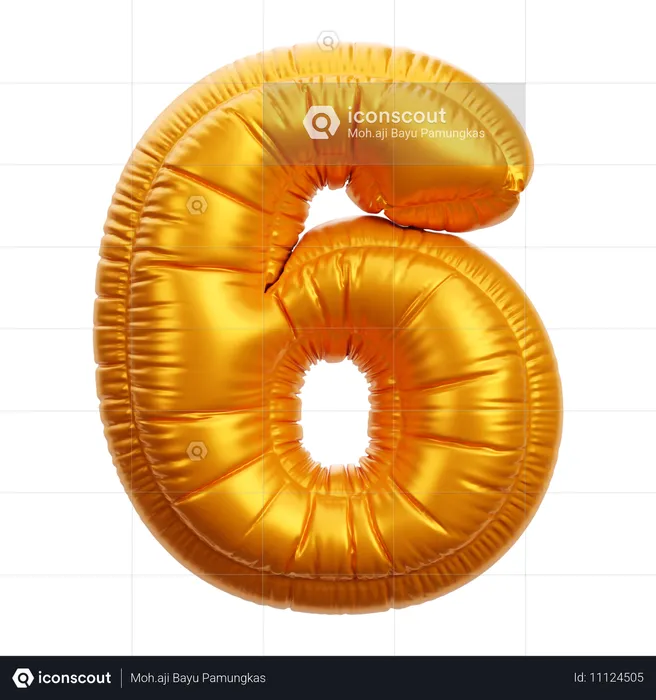 Goldener Ballon Nummer 6  3D Icon