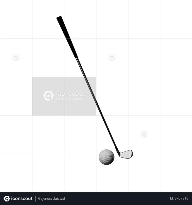 Golf Ball and Stick  3D Icon