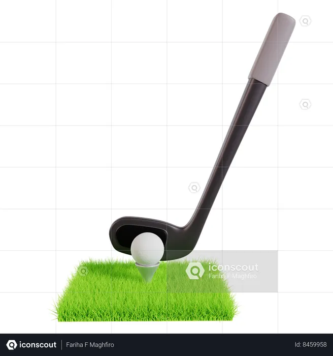 Golf Club and Ball on Grass  3D Icon