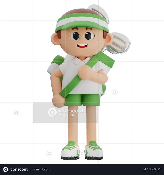 Golf Player Holding Golf Stick And Golf Bag  3D Illustration