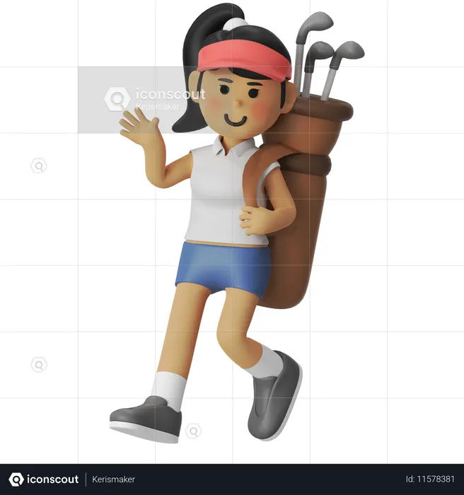 Golf Stick Bag Girl  3D Illustration