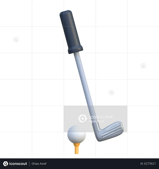 Golf Stick With Golf Ball  3D Icon
