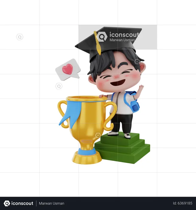 Graduate boy holding award  3D Illustration