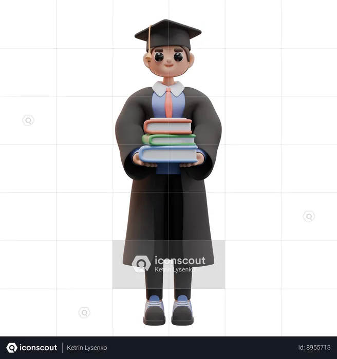 Graduate Boy Is Holding Books Pile  3D Illustration