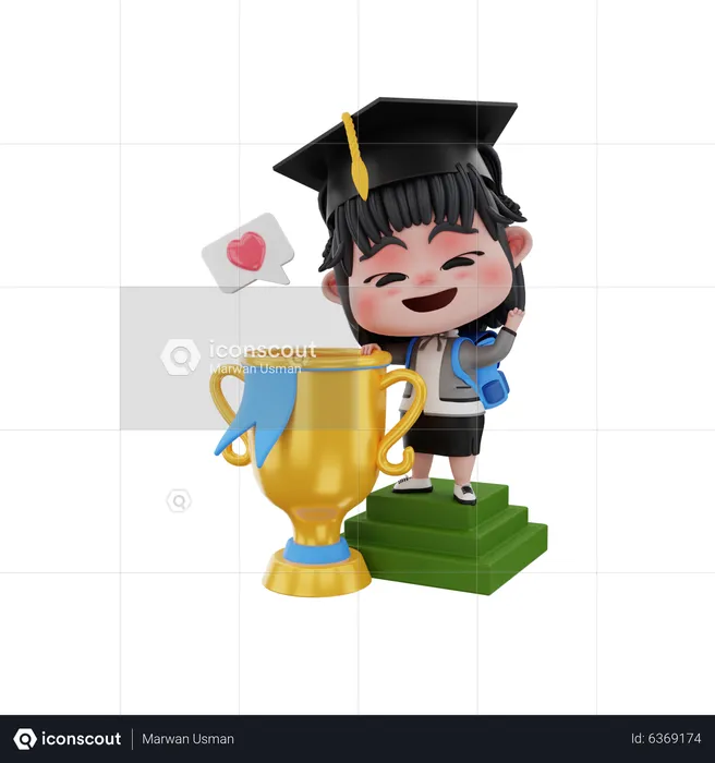 Graduate girl with award  3D Illustration