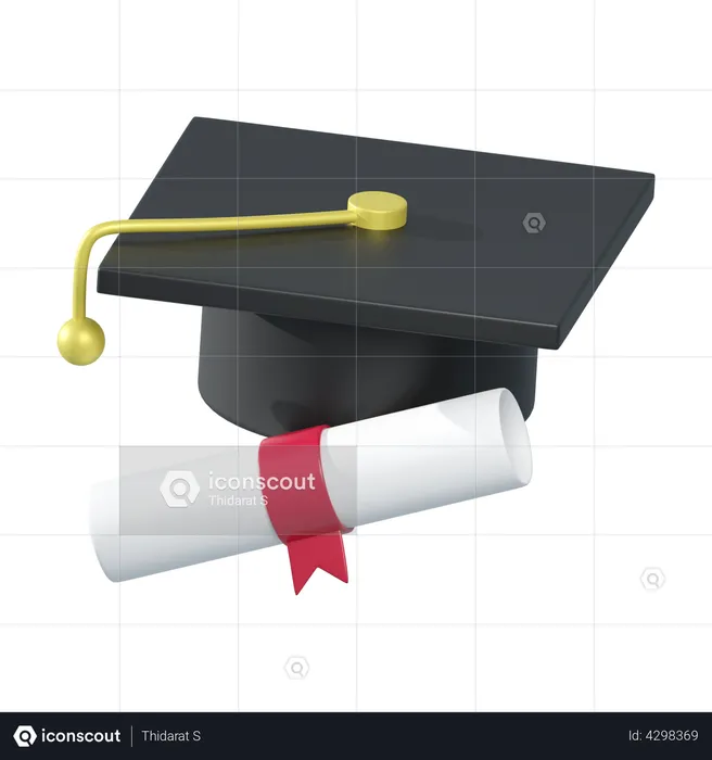 Graduate hat and certificate paper  3D Illustration