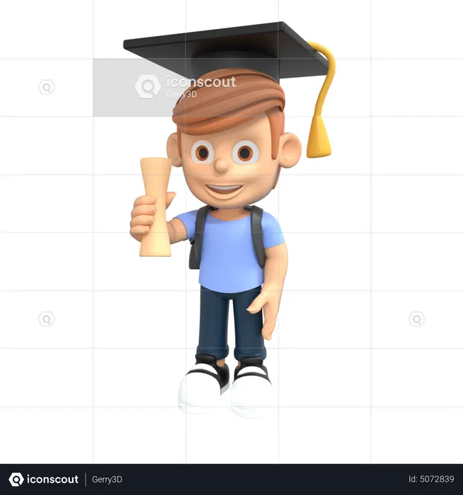 Graduate student holding degree  3D Illustration