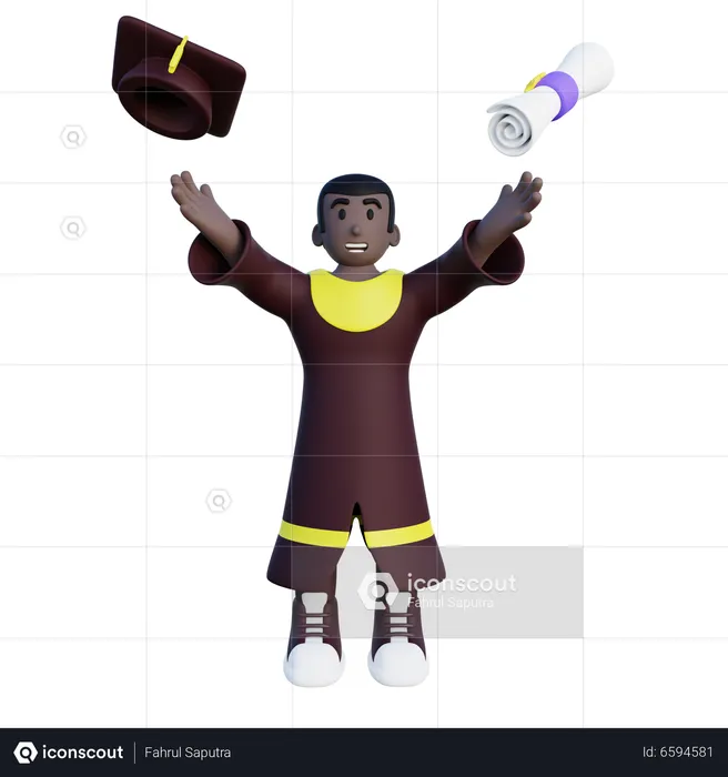 Graduated college student throwing graduation cap and degree in air  3D Illustration