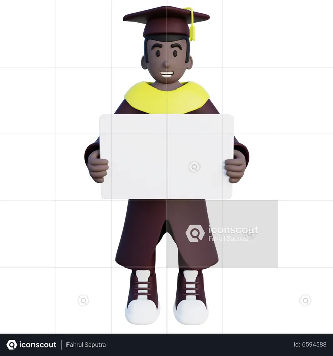 Graduated student holding blank placard  3D Illustration