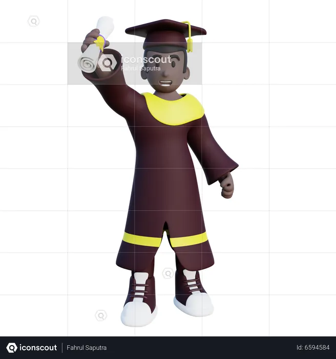 Graduated student holding degree  3D Illustration