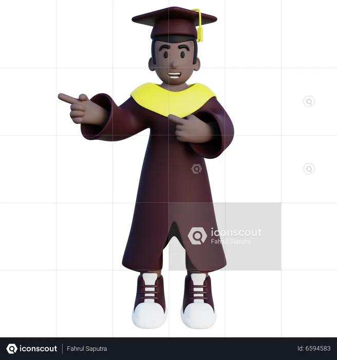 Graduated student pointing to the left  3D Illustration