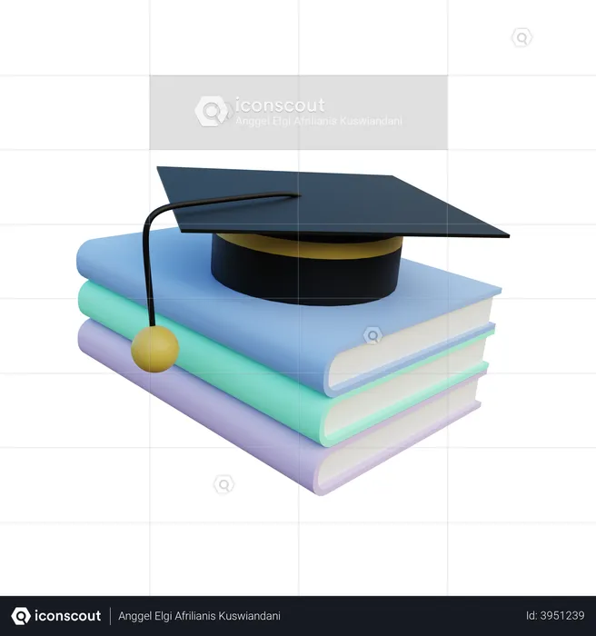 Graduation Cap And Book  3D Illustration
