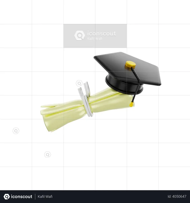 Graduation Cap And Certificate  3D Illustration