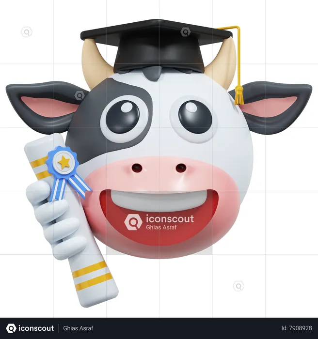 Graduation Cow Emoji 3D Icon