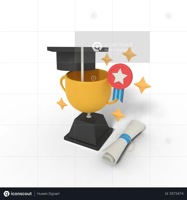 Graduation education trophy  3D Illustration