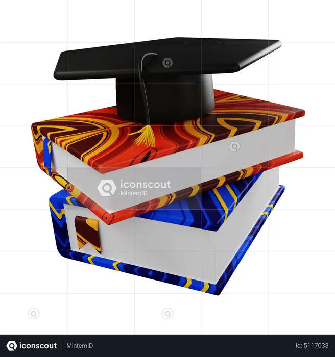 Graduation Hat And Books  3D Icon