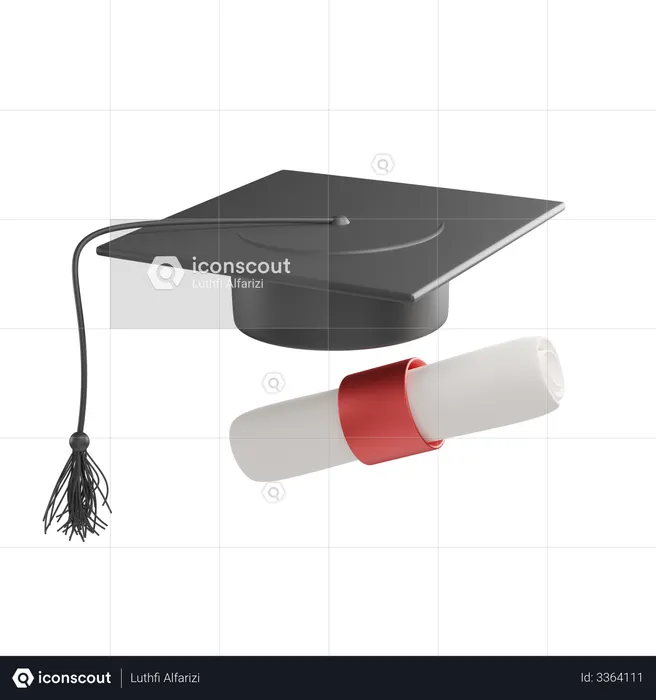 Graduation Hat And Certificate  3D Icon