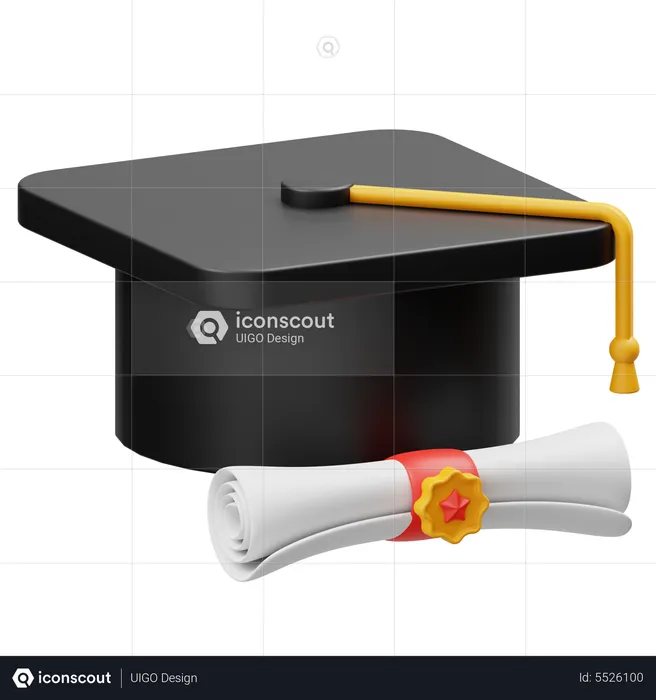 Graduation Hat And Certificate  3D Icon