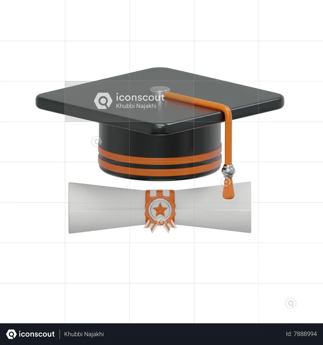 Graduation Hat And Certificate  3D Icon