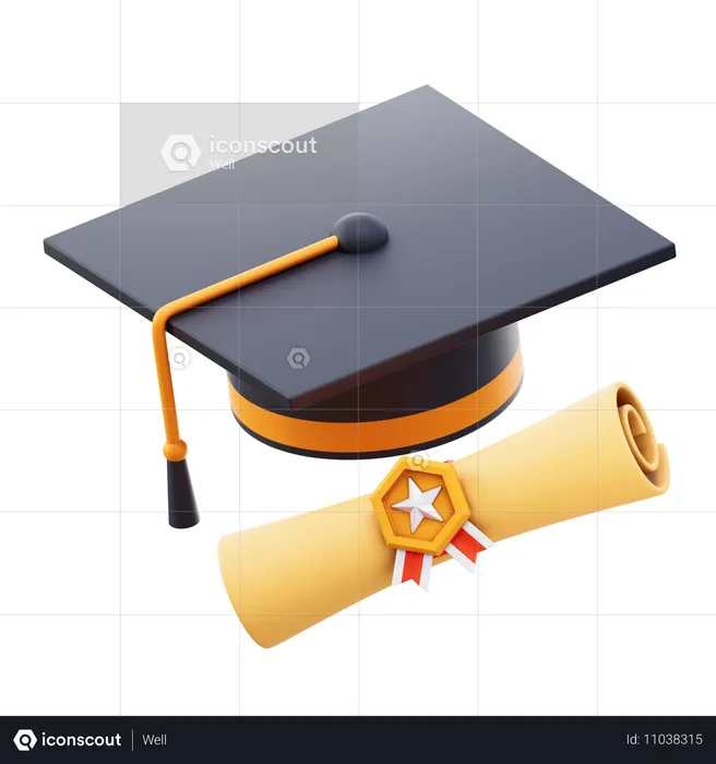 Graduation Hat And Certificate  3D Icon