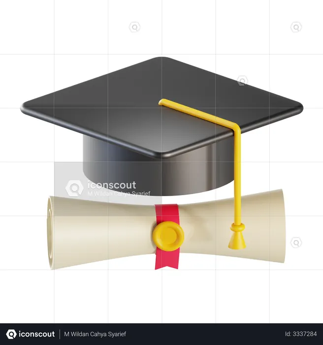 Graduation hat and certificate  3D Illustration