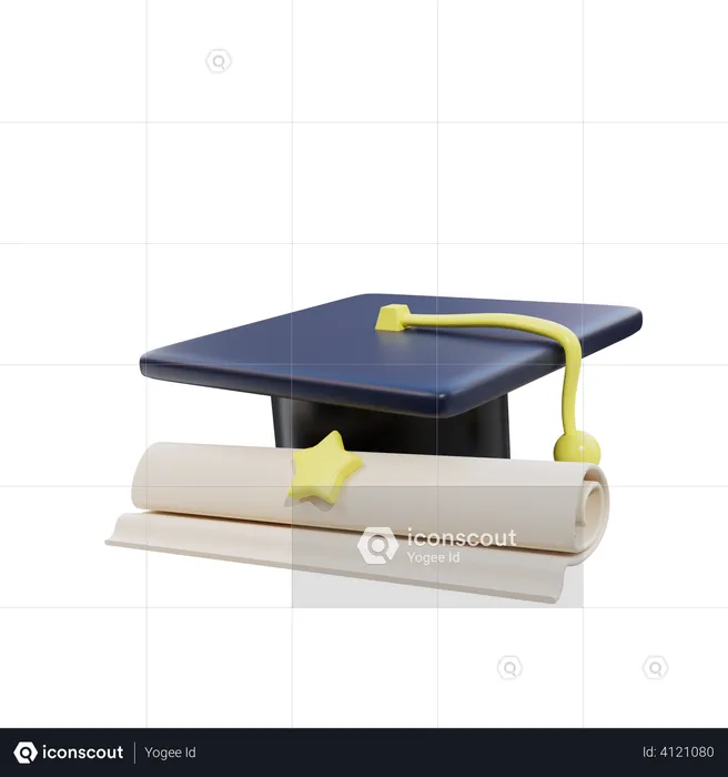 Graduation Hat And Certificate  3D Illustration