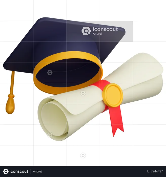 Graduation Hat And Certificate  3D Icon