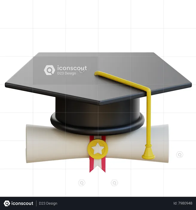 Graduation Hat And Certificate  3D Icon