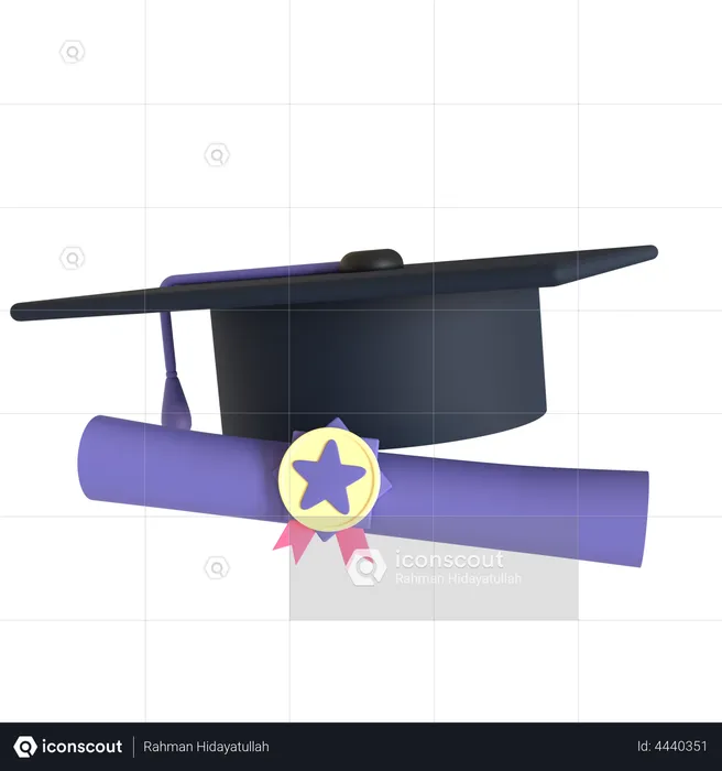 Graduation hat and degree  3D Illustration