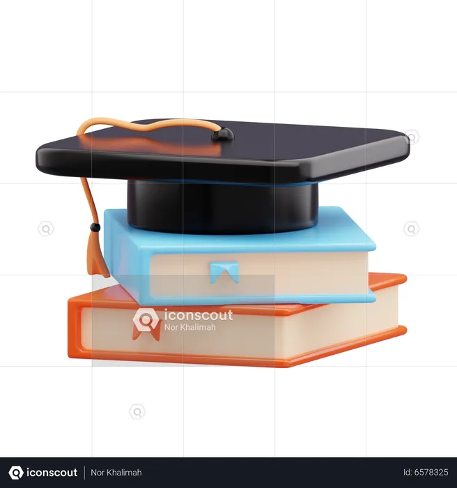 Graduation Hat On Books  3D Icon