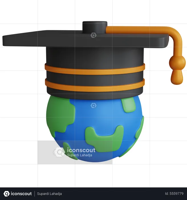 Graduation Hat On Earth  3D Icon