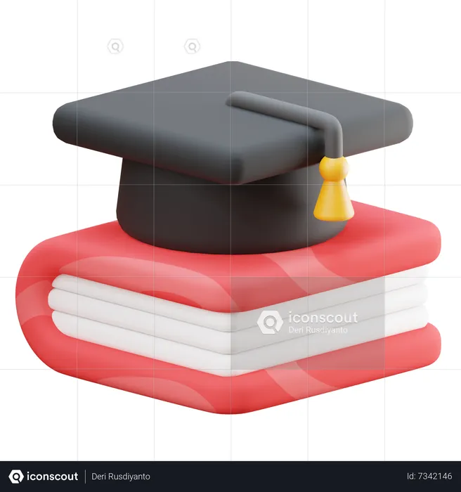 Graduation Hat With Book  3D Icon