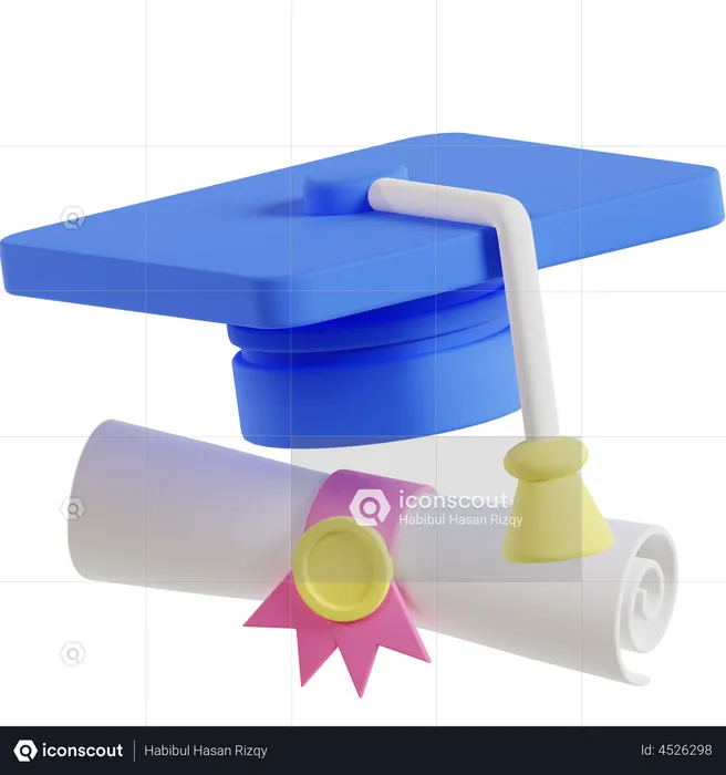Graduation Hat With Certificate  3D Illustration
