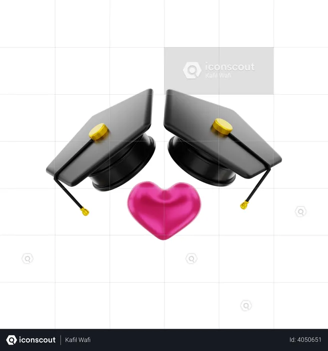 Graduation Hat With Love  3D Illustration