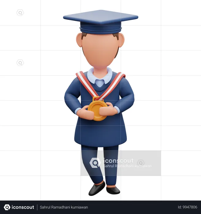 Graduation Student With Medal  3D Illustration