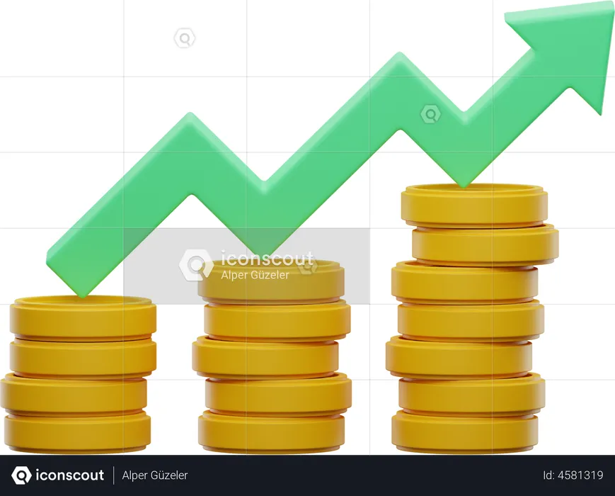 Gráfico de crecimiento del dinero  3D Illustration
