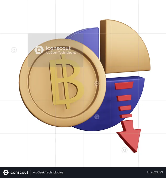 Gráfico de diminuição de monet do baht tailandês  3D Icon