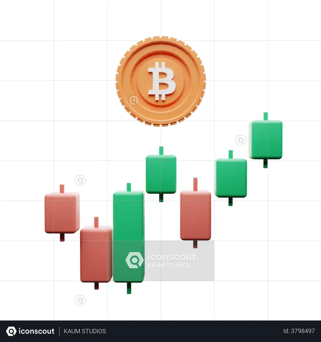 Gráfico de velas de Bitcoin  3D Illustration