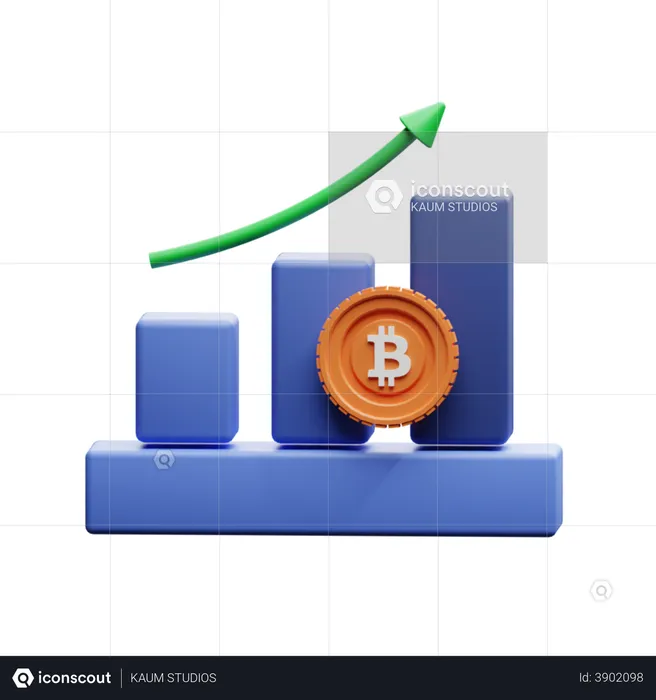 Gráfico positivo de bitcoin  3D Illustration