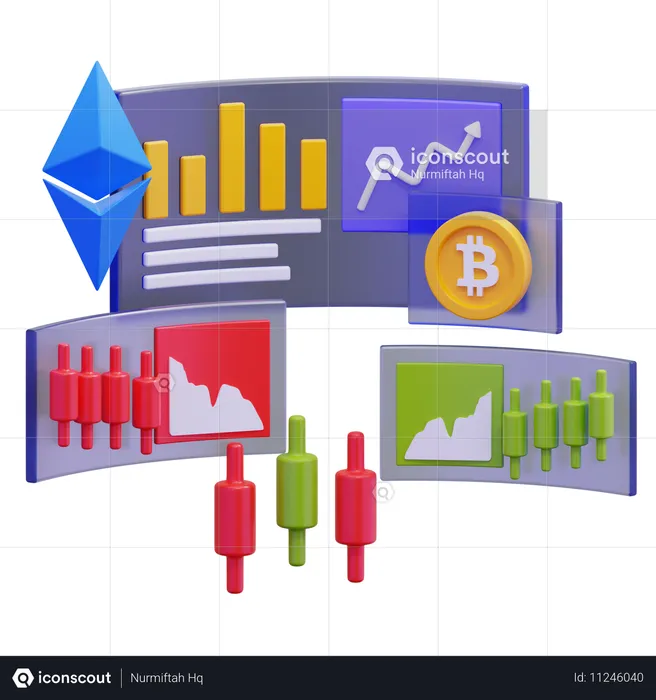 Gráficos de operaciones con criptomonedas  3D Illustration