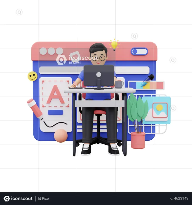 Grafikdesigner arbeiten im Büro  3D Illustration