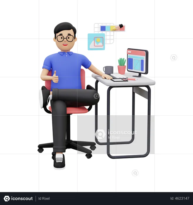 Graphic designer showing thumbs up  3D Illustration