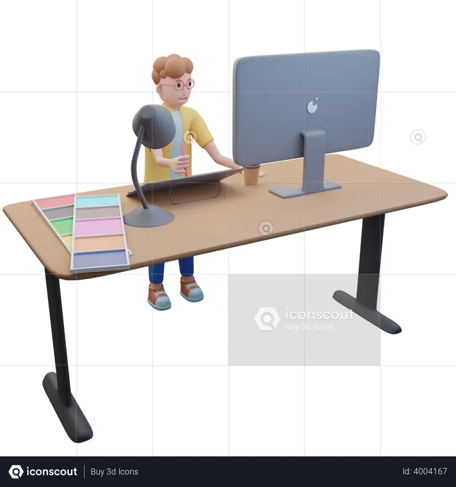 Graphic Designer Working in his office  3D Illustration