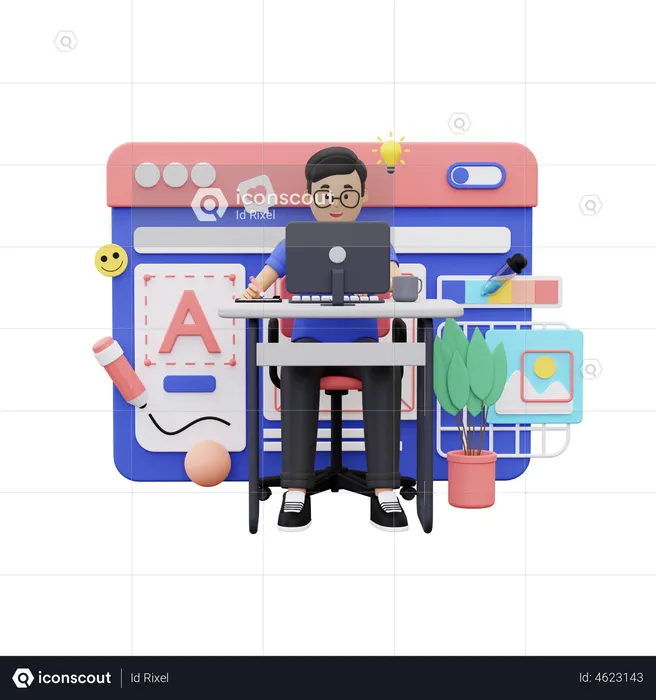 Graphic designer working in office  3D Illustration