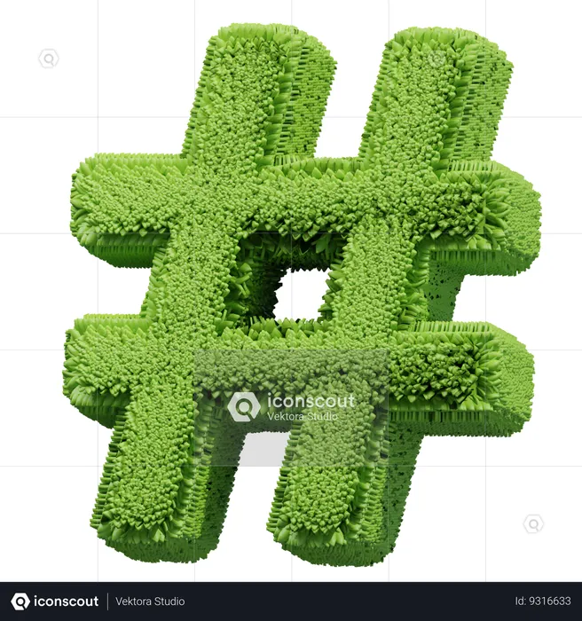 Grass Shape hastag Logo 3D Icon