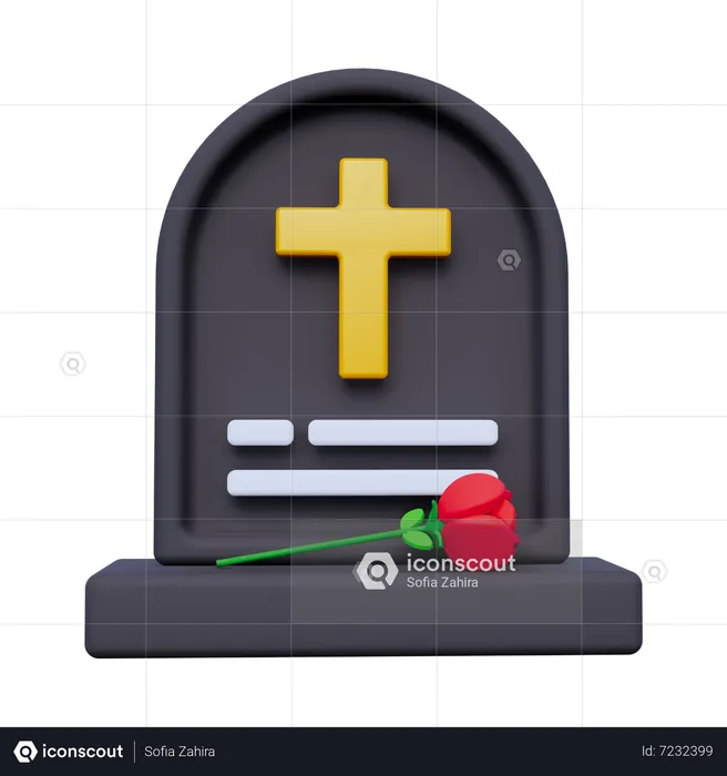 Gravestone and Rose  3D Icon