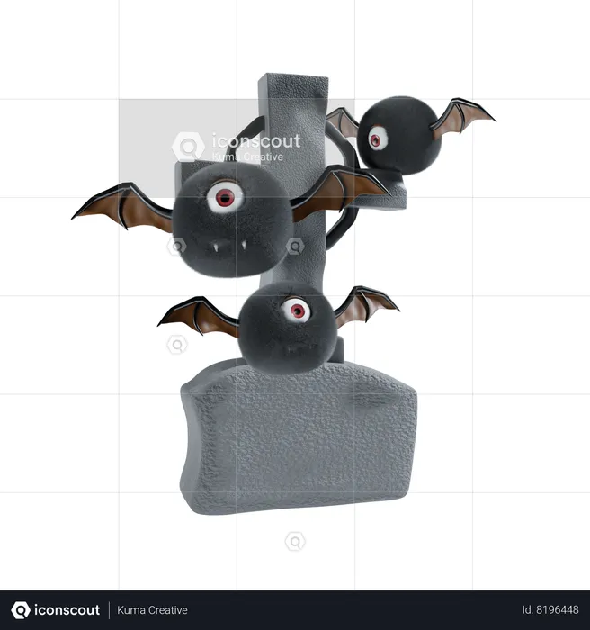 Gravestone With Halloween Bat  3D Icon