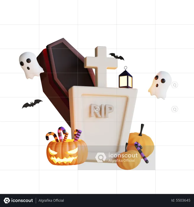 Graveyard with coffin  3D Illustration